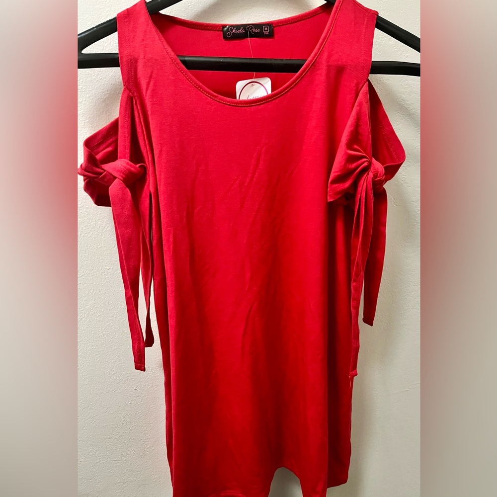 Valentine’s Day Red Cold Shoulder (cut outs that tie on the edges) Relaxed Fit
